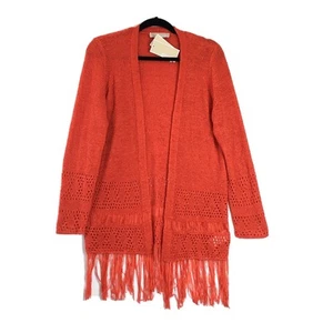 MICHAEL Michael Kors Women XS Cardigan Burnt Orange Knit Fringe Open Sweater NEW - Picture 1 of 7