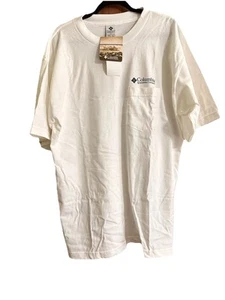 T-shirt Columbia uomo vintage manica corta taglia XL marrone taschino trota maglietta bianca - Foto 1 di 2
