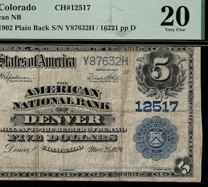 1902 $5 The American NB of Denver Colorado Ch#12517 PMG 20 (AIE) - Picture 1 of 4
