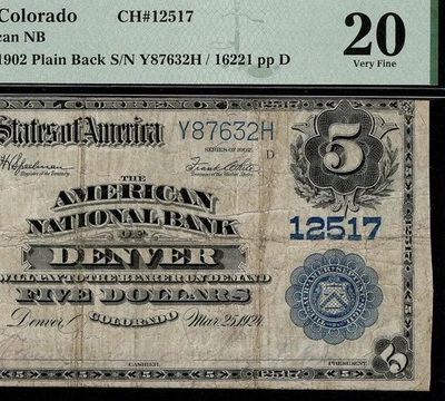 1902 $5 The American NB of Denver Colorado Ch#12517 PMG 20 (AIE) - Image 1 of 4