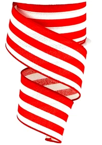 Christmas Red White Stripe 2.5" by 5 yd Wired Ribbon Faux Burlap Candy Cane - Picture 1 of 3