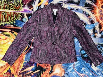 Chaqueta Blazer Vintage Para Mujer Covington Púrpura Paisley Tapiz Talla Grande Forrada Foto 1 de 3
