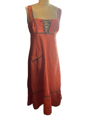 Vtg Prairie Dress Calico Trim lace-up Corset Hippie Gypsy Boho S M cottagecore  - Image 1 of 4