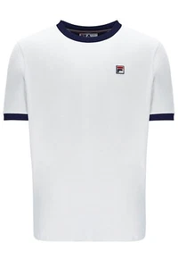 Fila Vintage Marconi Essential Ringer T-Shirt- White Peacoat Navy Red F Logo - Picture 1 of 2