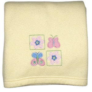 Small Wonders Yellow Flower Butterfly Baby Blanket Fleece Vintage 30x40 Girl