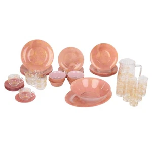 Tafelservice Luminarc Tafelset Glasgeschirr Hartglas rosa gold 6 Pers. 46tlg - Bild 1 von 3
