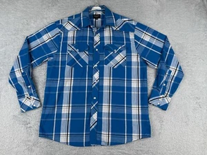 Gioberti Shirt Men Medium Blue White Plaid Pearl Snap Western Cotton Long Sleeve - Picture 1 of 15
