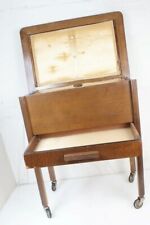  Rolling Antique British/English Oak Wood Sewing Cabinet Box Storage