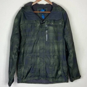 Eastern Mountain Sports Windbreaker Jacket Size M Green Plaid Hooded Full Zip - Picture 1 of 13