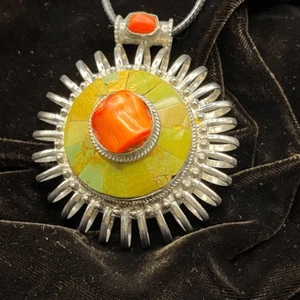 Runway statement Green Turquoise and Coral 925 pendant. - Bild 1 von 5