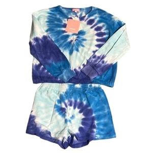 Girls Outfit Size L/M Blue Tie Dye Long Sleeve Shirt Shorts Set KIDBOX NEW - Picture 1 of 16