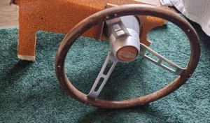 Vintage Larson Boats Fake Wood Plastic Rimmed Steering Wheel W/ Column Ski Boat - Picture 1 of 4