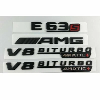 Black E63S AMG V8 BITURBO 4MATIC+ Trunk Fender Badges Emblems for Mercedes Benz - Image 1 of 3