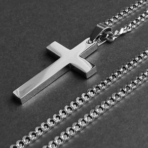 Kreuz Anhänger Edelstahl mit Panzerkette Herren Schmuck Farbe silber - Bild 1 von 3