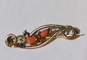 Small Antique Orange Coral Gold Filled Stamped Love Knot Pin - Picture 1 of 5