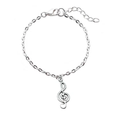Bracciale Chiave di violino Argento catena Acciaio inox con ciondolo Uomo Donna - Immagine 1 di 4