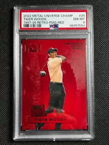 2022 Skybox Metal PMG Tiger Woods 1997-98 Retro Precious Metal Gems Red PSA 8 - Picture 1 of 3