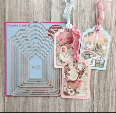 Stitched Gift Tags Scalloped  large Metal Craft Die.cards U.K. Seller - Image 1 of 3
