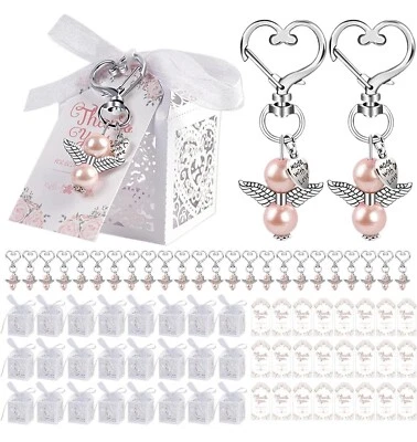 Cajas de dulces de boda - Juego de 72 piezas Caja de dulces de golosinas con metal Love Pearl Angel rosa Foto 1 de 4