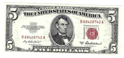 1953 A $5 United States Note Legal Tender Red Seal ~8742A  Choice CU - Image 1 of 2