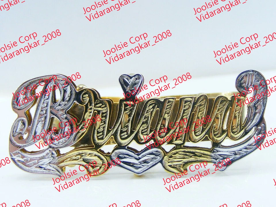 PERSONALIZED 14K GP TWO 2 FINGER NAME RING W/HEART ( ANY NAME/SIZE ) US SELLER  - Image 1 of 1