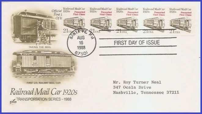 USA3 #2265 Pl #1 ADDR ARTCRAFT FDC PNC5  Mail Car - Image 1 of 1