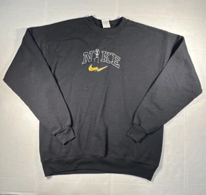 Vintage Halloween Sweatshirt Black Embroidered Skeleton Broken Swoosh Grunge - Picture 1 of 7