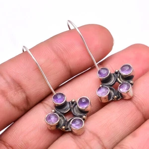 Purple Amethyst - Brazil 925 Sterling Silver Handmade Earring 1.56" E22621 - Picture 1 of 2