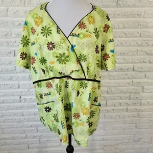 SB Scrubs Unisex Scrub Top 2X Plus Green Floral Poly Blend Lightweight Pockets - Picture 1 of 10
