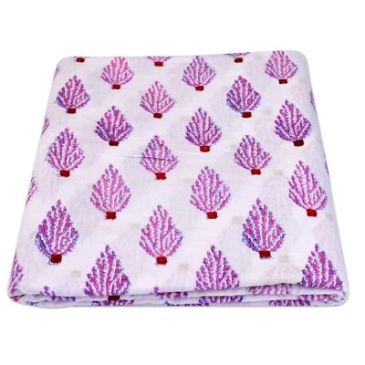 Indian 10 Yard Hand Block Floral Print 100% Cotton Dressmaking Craft Fabric - Image 1 of 4