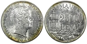 RUMANÍA Mihai I Plata 1946 25000 Lei 32mm 1 Año Tipo XF+ KM# 70 (24 295) - Imagen 1 de 3