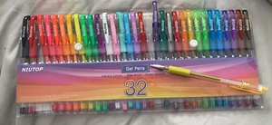 Gel Pens for Adult Coloring Books, 32 Colors Gel Marker Set Colored Pen , Crafts - Picture 1 of 8