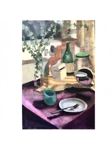 Pintura de bodegón contemporánea firmada / arte de pared abstracto vintage de los años 90 púrpura - Imagen 1 de 8