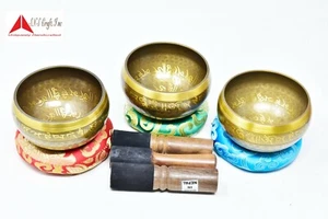 Chakra Tibetano Battuto a Mano Ciotola da Canto - Battuto a Mano Guarigione - Set di 3 Made in Nepal - Foto 1 di 7