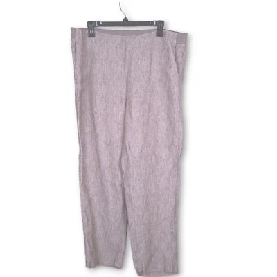 Pantalones de lino Jill talla grande altos marrón cintura elástica tirar Foto 1 de 4