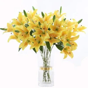 6 Pack Artificial Lily Flowers Full Bloom Fake Latex Real Touch Artificial Fl... - Picture 1 of 6