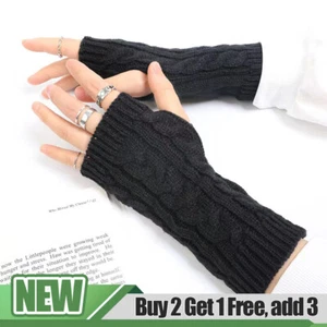Women Wrist Arm Knitted Mitten Long Winter Hand Warmer Fingerless Ladies Gloves - Picture 1 of 20