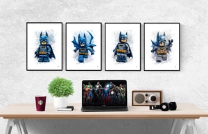 Batman Figuren Aquarell Pastell 4er Set Drucke Bilder Wandbilder Poster - Bild 1 von 5