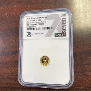 2021 $5 Cook Islands NGC PF70 Proof Cameo .999 Gold Louisiana Brown Pelican - Picture 1 of 2
