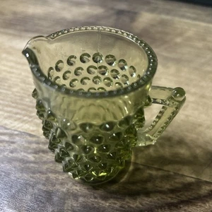 VTG Hobnail 3" Green Glass Creamer Pitcher Toothpick Holder With Handle - Picture 1 of 12