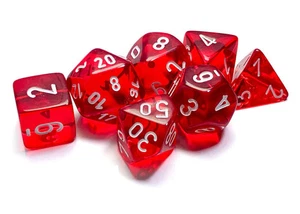 Chessex - Translucent Polyhedral 7 Dice Set - Red & White - Picture 1 of 3