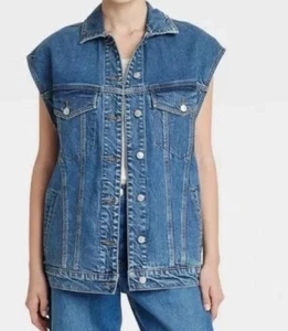 Chaleco de mezclilla Universal Thread para mujer talla pequeña sin mangas botón nuevo con etiquetas de gran tamaño - Imagen 1 de 5