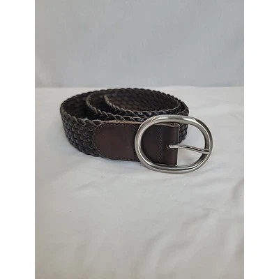 Talbots Size Small Brown Leather Braided Belt Oval Silver Tone Buckle #6113 - Image 1 of 4