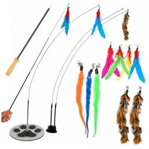 Cat Wand Toy Cat Fishing Pole Toy Cats Feather Toys Suction Cup for Indoor - Picture 1 of 8