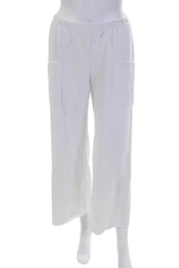 Snappy Turtle Womens Cotton Elastic Waist Raw Hem Wide Leg Pants White Size S - Picture 1 of 4