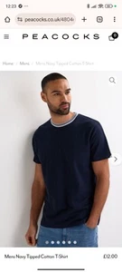 peacocks mens navy tipped cotton t shirt XL New - Picture 1 of 7