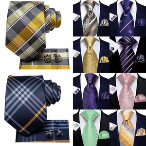 Herren Krawatten Set 3 Stück Krawatte Einstecktuch Manschettenknöpfe Mehrfarbig Hochzeit Party - Bild 1 von 66