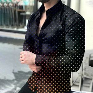 2021 New Geometric Print Shirts Men Fashion Turn-Down Collar Buttoned Shirt Men' - Picture 1 of 32
