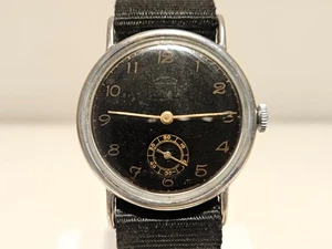 VINTAGE WW2 MILITARY BLACK DIAL 32mm MEN'S MECHANICAL WATCH"CHRONOMETRE ANCRE" - Picture 1 of 13