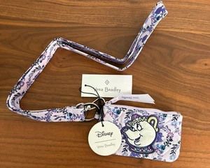 NWT Vera Bradley Disney Belle Mrs Potts Zip ID Case Lilac Purple Lanyard Floral - Picture 1 of 9